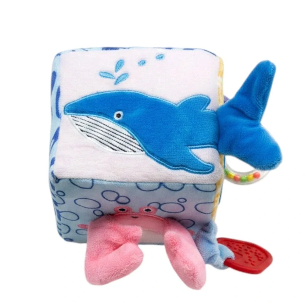 Ocean Theme Baby Soft Activity Cube Rattle Mirror Teether Sensory Toy Blue Whale